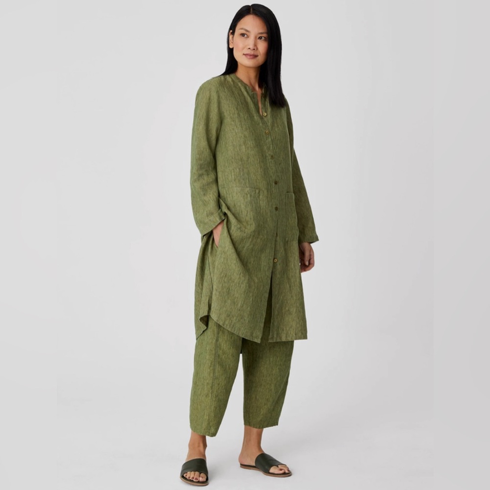 Eileen Fisher Washed Organic Linen Delave Long Shirt XXS Cottagecore Lagenlook - Picture 13 of 13